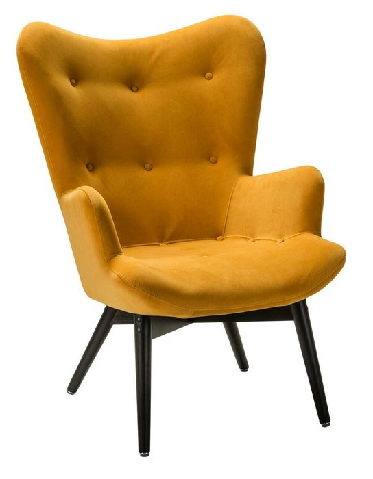 Кресло Хайбэк желтого цвета с основанием венге