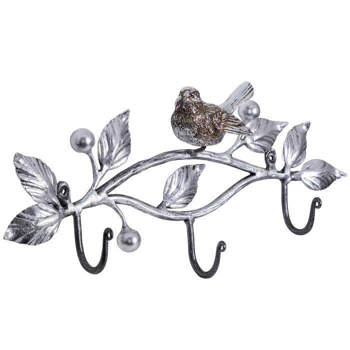 Настенный крючок Птичка Терра серебряного цвета - купить Крючки по цене 6330.0