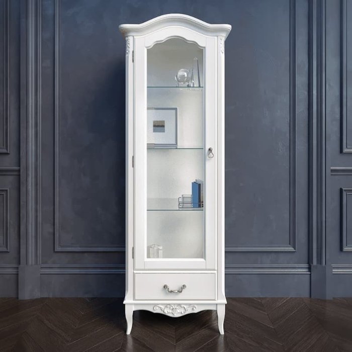 Витрина Akrata левая с зеркалом белого цвета с эффектом старения - лучшие Шкафы витринные в INMYROOM