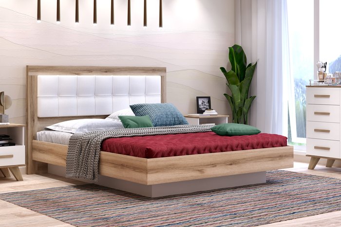 Кровать Вега 140х200 бело-бежевого цвета с подъемным механизмом - лучшие Кровати для спальни в INMYROOM