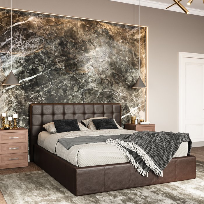 Кровать Инуа 180х200 темно-коричневого цвета с подъемным механизмом  - лучшие Кровати для спальни в INMYROOM