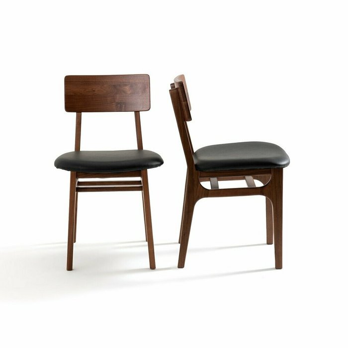 Комплект из двух стульев из массива орехового дерева и кожи Larsen коричневого цвета - купить Обеденные стулья по цене 61561.0