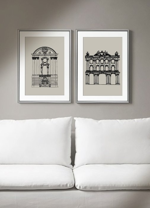 Набор из двух постеров Зимний дворец и Строгановский дворец в рамках серебряного цвета  - купить Принты по цене 18200.0
