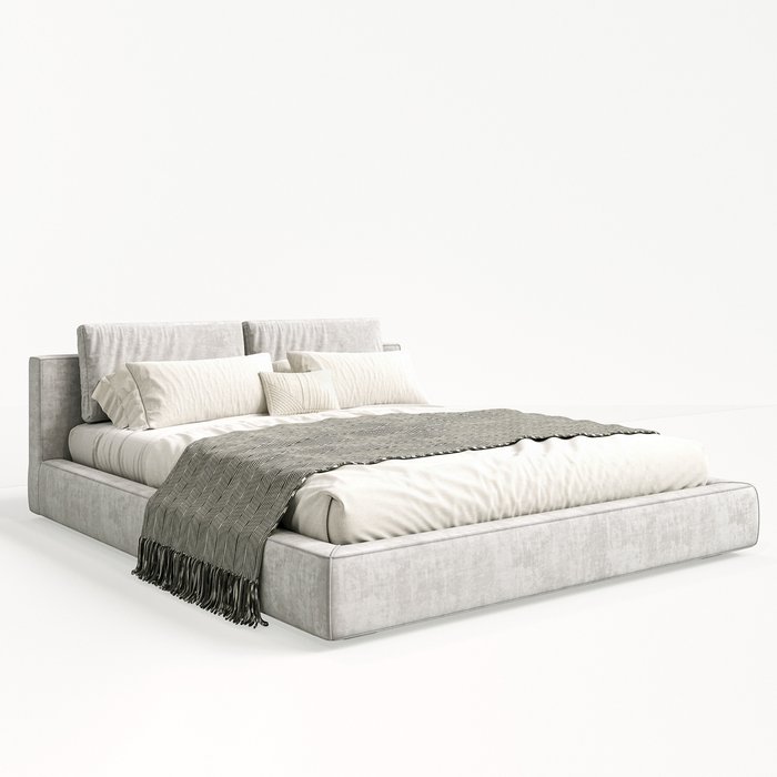 Кровать Fresno 160х200 светло-серого цвета с мягкими подушками и подъемным механизмом 