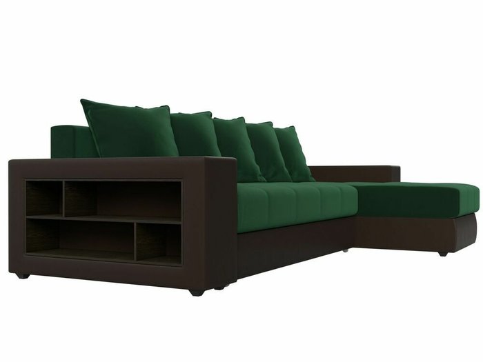 Угловой диван-кровать Дубай зелено-коричневого цвета (ткань/экокожа)  правый угол - лучшие Угловые диваны в INMYROOM