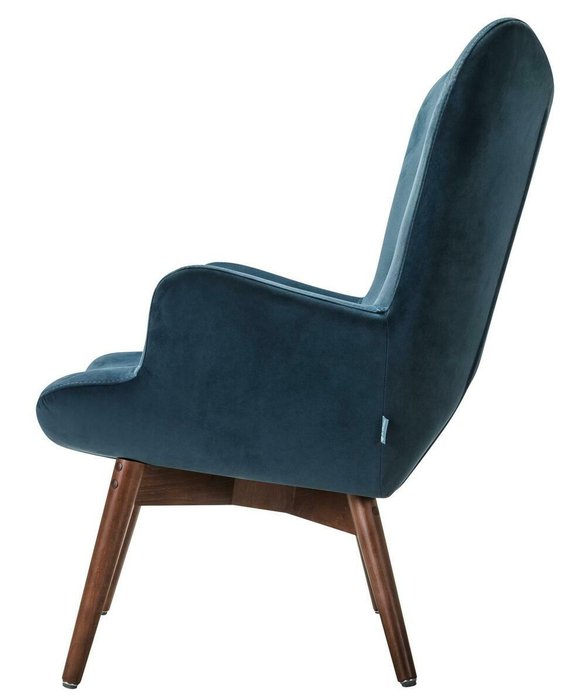 Кресло Хайбэк синего цвета с коричневыми ножками - лучшие Интерьерные кресла в INMYROOM