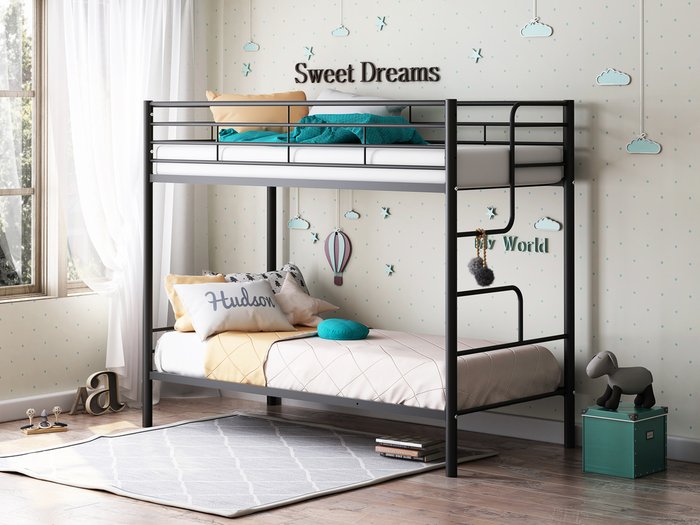 Кровать двухъярусная Севилья 90х190 черного цвета - купить Двухъярусные кроватки по цене 16580.0