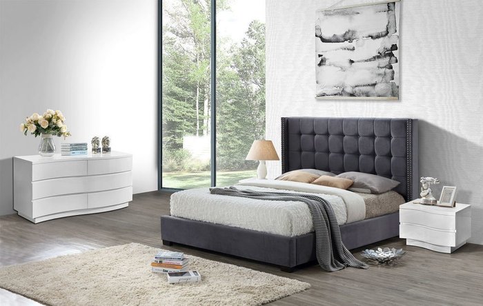 Двухспальная кровать Jasmine серого цвета 160х200 - купить Кровати для спальни по цене 47700.0