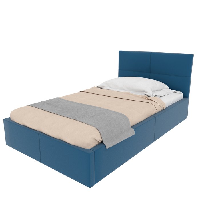 Кровать с мягким изголовьем и подъемным механизмом Меркурий 90х200 синего цвета