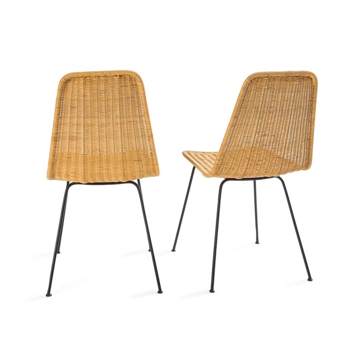 Комплект стульев из плетеного ротанга и стали Roson бежевого цвета - купить Обеденные стулья по цене 25396.0