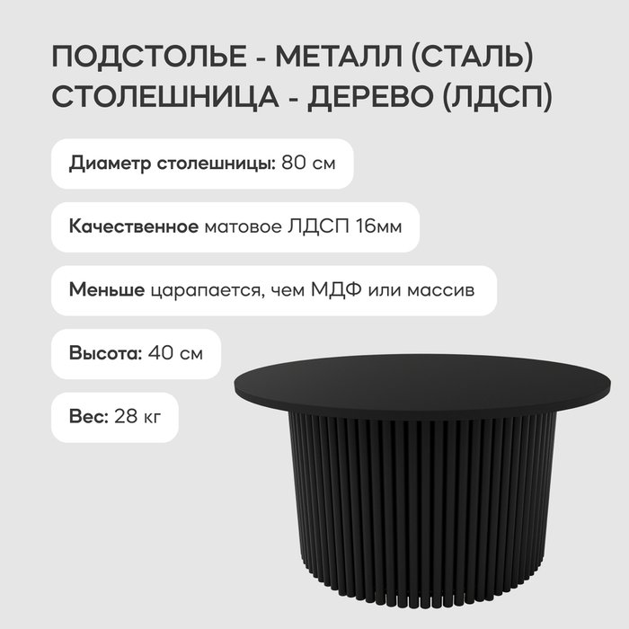 Журнальный стол Trubis Wood M 80 черного цвета - лучшие Журнальные столики в INMYROOM