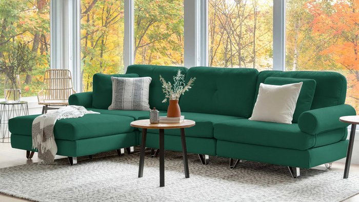 Угловой диван с оттоманкой Багамы зеленого цвета - купить Угловые диваны по цене 117000.0