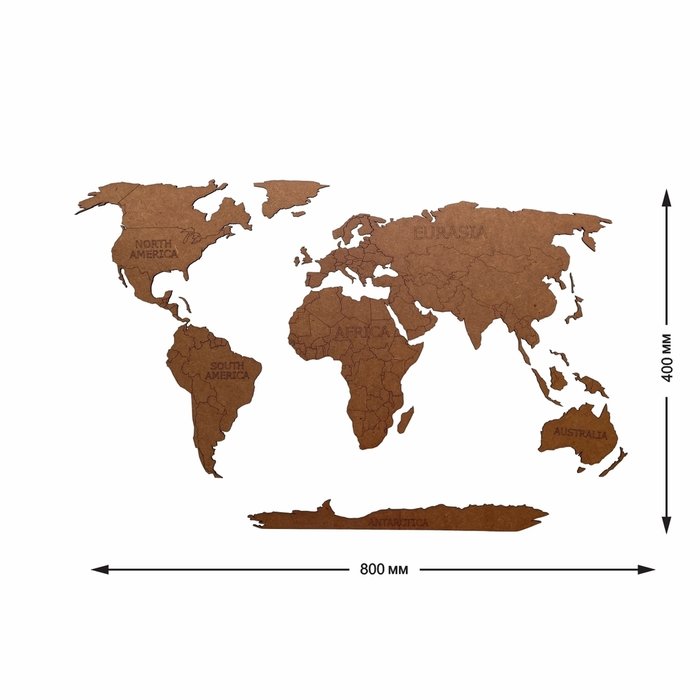 Деревянная карта мира Continent Еdition с гравировкой материков коричневого цвета - купить Декор стен по цене 1190.0