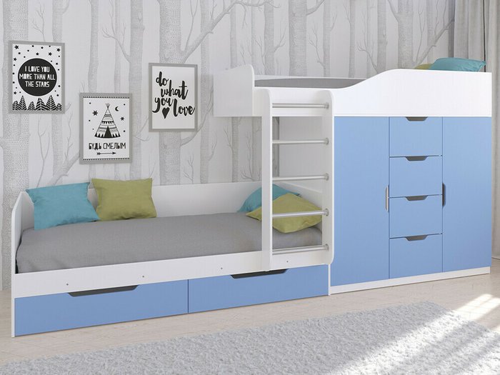 Двухъярусная кровать Астра 6 80х190 бело-голубого цвета - купить Двухъярусные кроватки по цене 38400.0