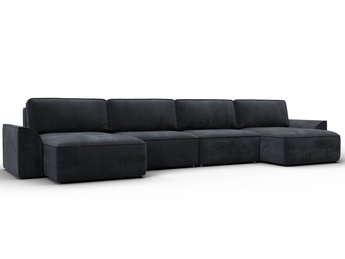 Угловой диван-кровать Лига-048 лонг в обивке из велюра темно-серого цвета Угловой диван-кровать Лига-048 лонг в обивке из велюра темно-серого цвета