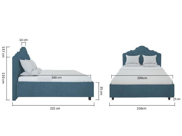 Кровать Palace Велюр Морская волна 200x200 - купить Кровати для спальни по цене 102000.0