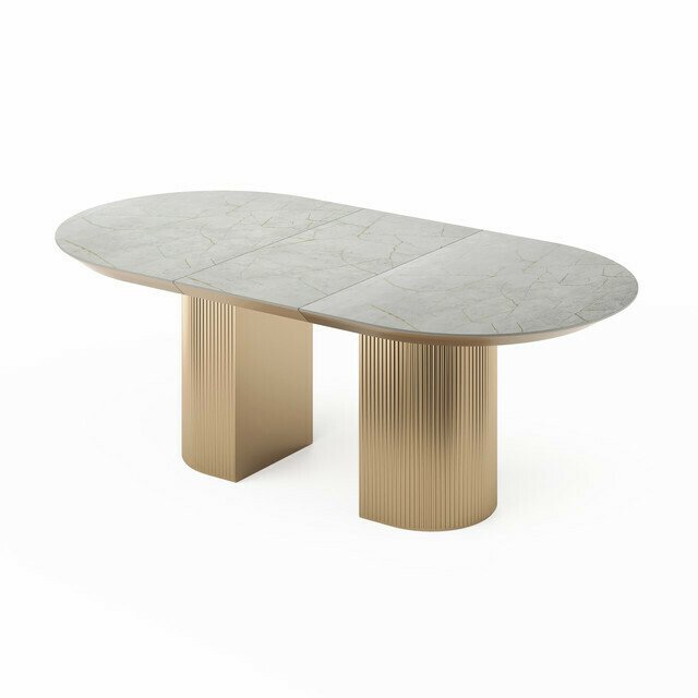 Раздвижной обеденный стол Рана S серо-золотого цвета - купить Обеденные столы по цене 203889.0