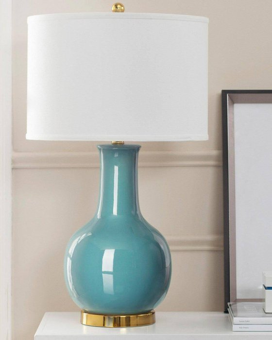 Настольная лампа Майло бело-бирюзового цвета - купить Настольные лампы по цене 22750.0