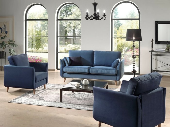 Диван Коко синего цвета - купить Прямые диваны по цене 84000.0