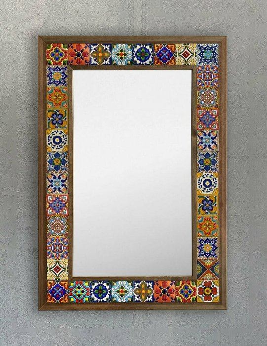 Настенное зеркало с каменной мозаикой 43x63 в раме коричневого цвета - купить Настенные зеркала по цене 22495.0