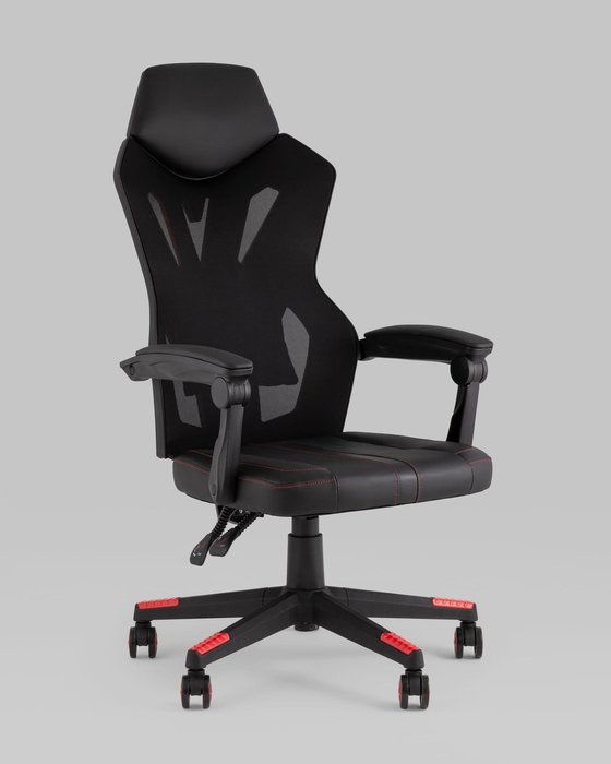 Кресло спортивное Top Chairs Айронхайд черного цвета с красными вставками - купить Офисные кресла по цене 14990.0