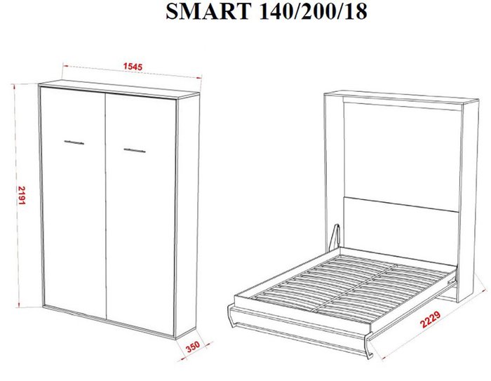 Шкаф-кровать Smart 140х200 белого цвета - лучшие Кровати для спальни в INMYROOM Шкаф-кровать Smart 140х200 белого цвета - лучшие Кровати для спальни в INMYROOM