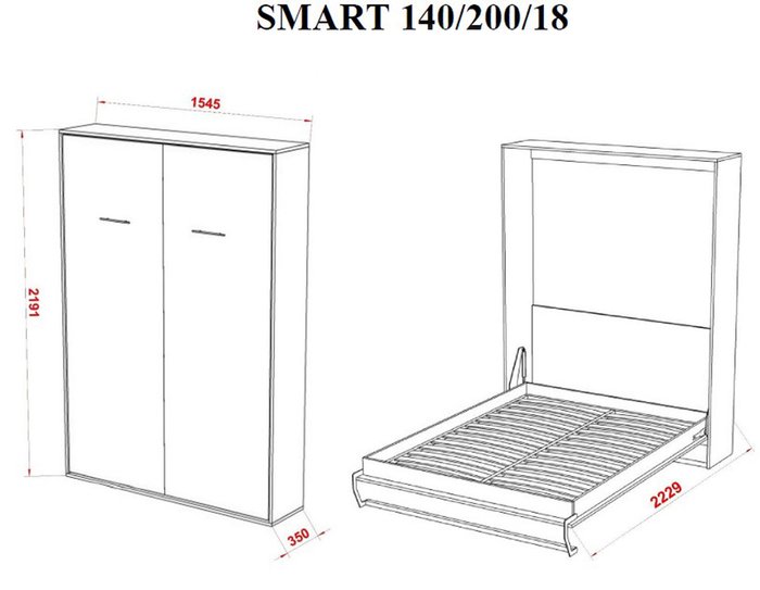 Шкаф-кровать Smart 140х200 белого цвета - лучшие Кровати для спальни в INMYROOM