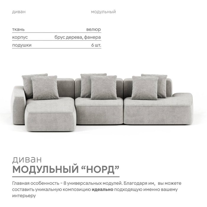 Угловой модульный диван Норд светло-серого цвета - купить Угловые диваны по цене 186100.0