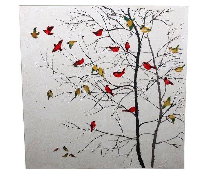 Картина маслом "дерево и птицы"