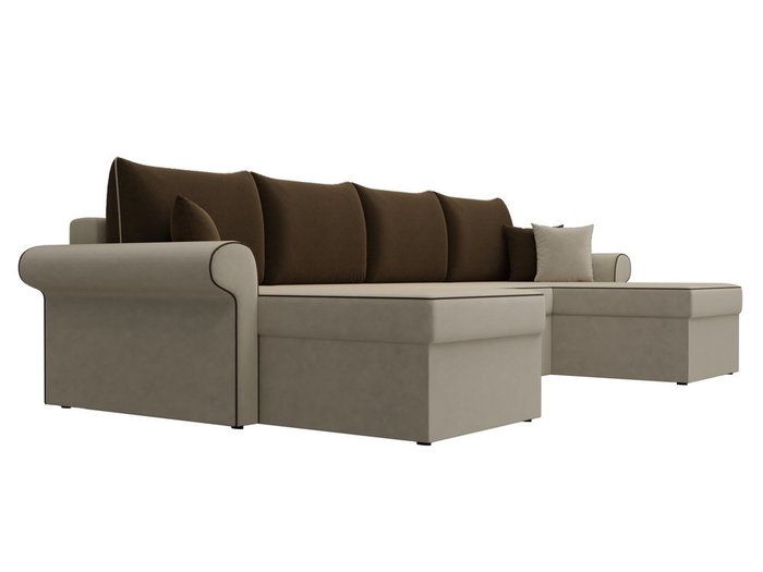 Угловой диван-кровать Милфорд коричнево-бежевого цвета - лучшие Угловые диваны в INMYROOM