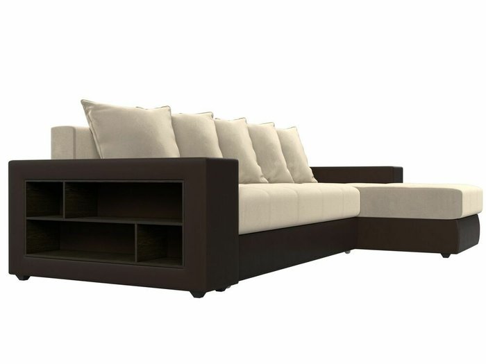 Угловой диван-кровать Дубай  бежево-коричневого цвета (ткань/экокожа)  правый угол - лучшие Угловые диваны в INMYROOM