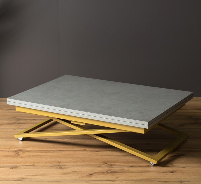 Стол трансформер Compact из керамогранита цвета гриджио на золотых опорах - купить Обеденные столы по цене 45990.0