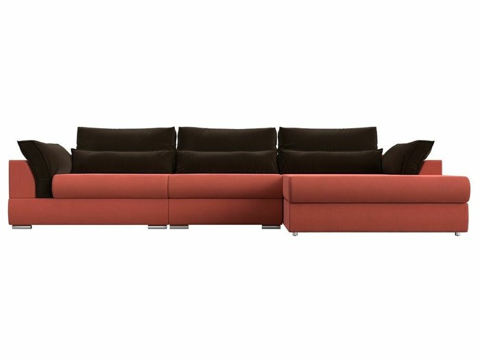 Угловой диван-кровать Пекин Long коричнево-кораллового цвета угол правый - купить Угловые диваны по цене 109999.0