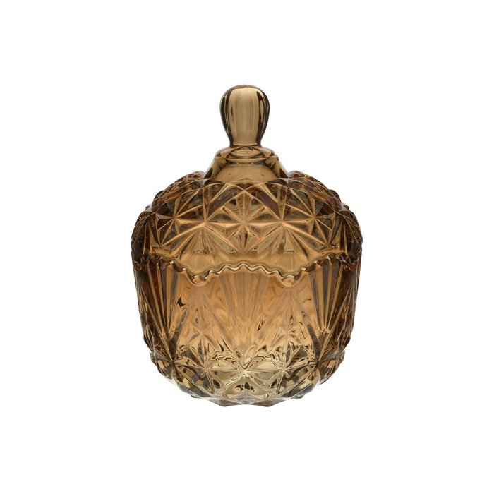 Стеклянная ваза янтарного цвета с крышкой
