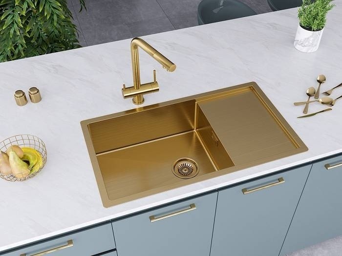 Кухонная мойка оборачиваемая прямоугольная Paulmark Platte 78х44 см золотого цвета - лучшие Кухонные мойки в INMYROOM