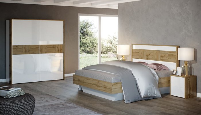 Спальня Аризона композиция 1 цвета дуб вотан и белый глянец