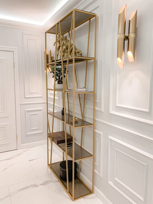 Стеллаж "Olivia" золото с зеркалом (2100х1000х300) - лучшие Стеллажи в INMYROOM