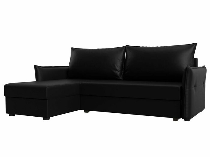 Угловой диван-кровать Лига 004 черного цвета угол левый (экокожа)