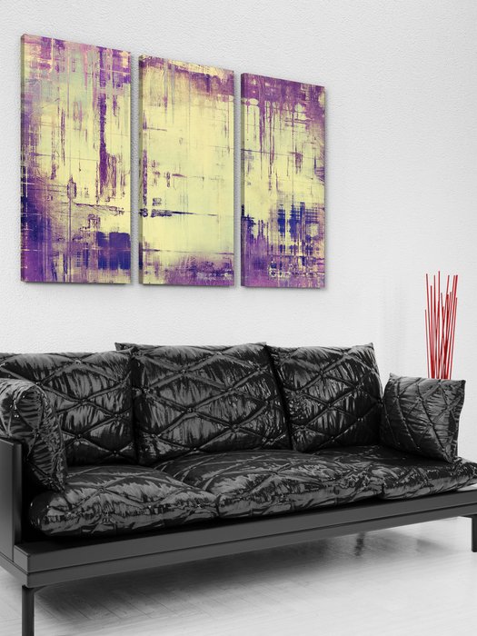 Модульная картина из трех частей Фиолетовая абстракция 90х135 на холсте - лучшие Картины в INMYROOM
