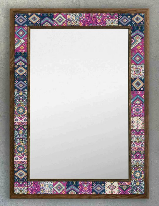 Настенное зеркало 53x73 с каменной мозаикой сине-розового цвета