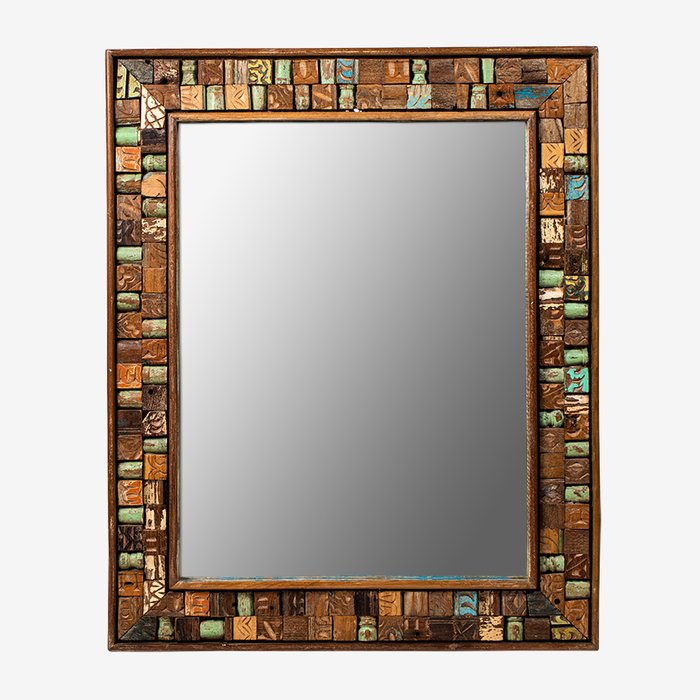 Деревянное настенное зеркало Упанивэши коричневого цвета