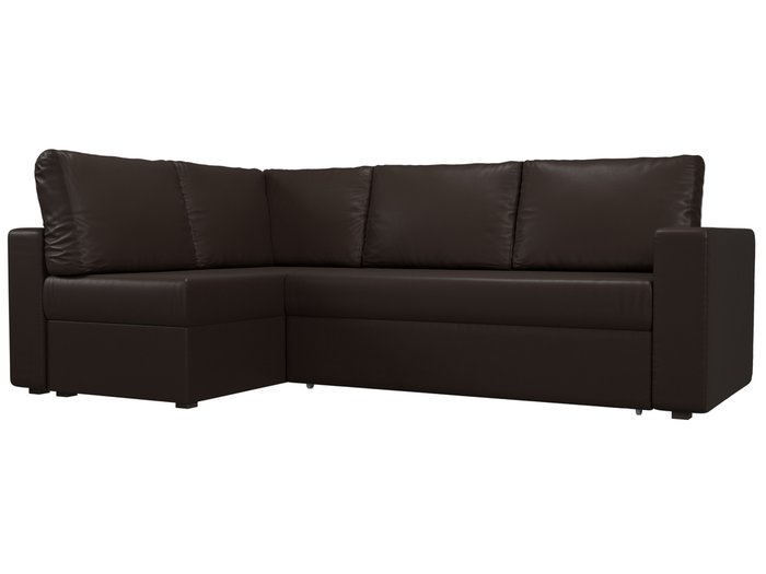 Угловой диван-кровать Оливер коричневого цвета (экокожа) левый угол