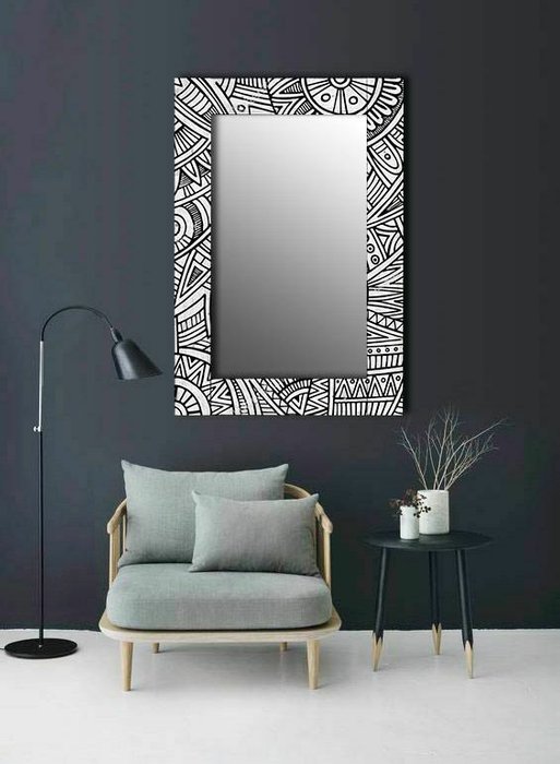 Настенное зеркало Трайбл 50х65 черно-белого цвета - лучшие Настенные зеркала в INMYROOM