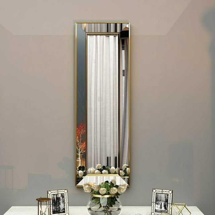 Настенное зеркало Decor 30х90 золотого цвета - купить Настенные зеркала по цене 22548.0