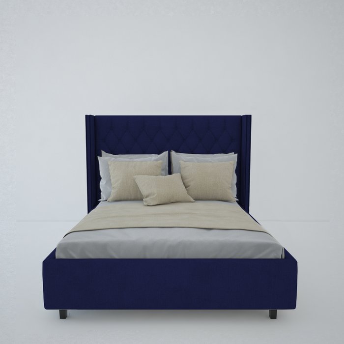 Кровать с декоративными гводиками Wing Велюр Синий 180х200 - лучшие Кровати для спальни в INMYROOM