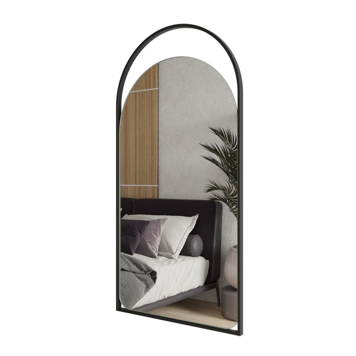 Дизайнерское арочное настенное зеркало Arkelo S  в металлической раме черного цвета. - лучшие Настенные зеркала в INMYROOM