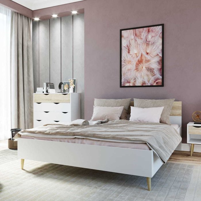 Кровать Oslo 180х200 с изголовьем цвета дуб - лучшие Кровати для спальни в INMYROOM