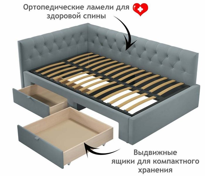 Кровать-тахта Afelia 120х200 серого цвета без подъемного механизма - лучшие Кровати для спальни в INMYROOM