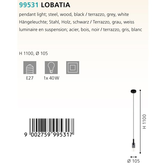 Подвесной светильник Lobatia серо-черного цвета - купить Подвесные светильники по цене 4890.0