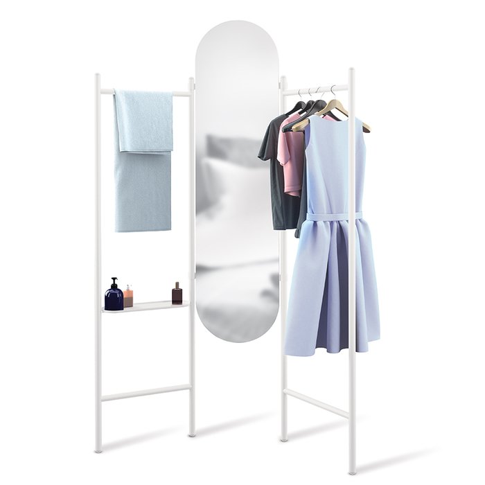 Зеркало напольное овальное Vala с вешалками белого цвета - купить Напольные зеркала по цене 16900.0